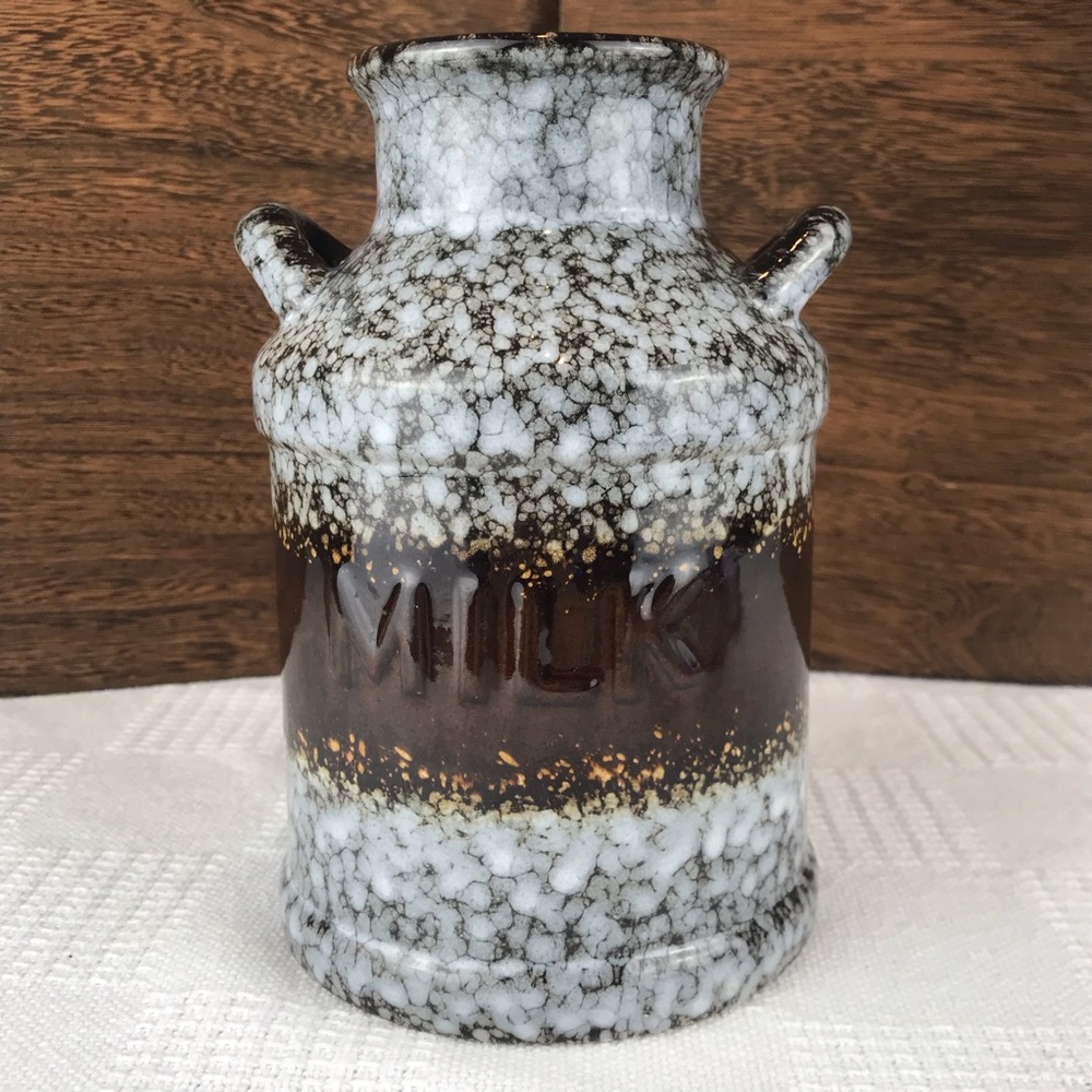 Vintage Utensil Holder Glazed Pottery Milk Jug